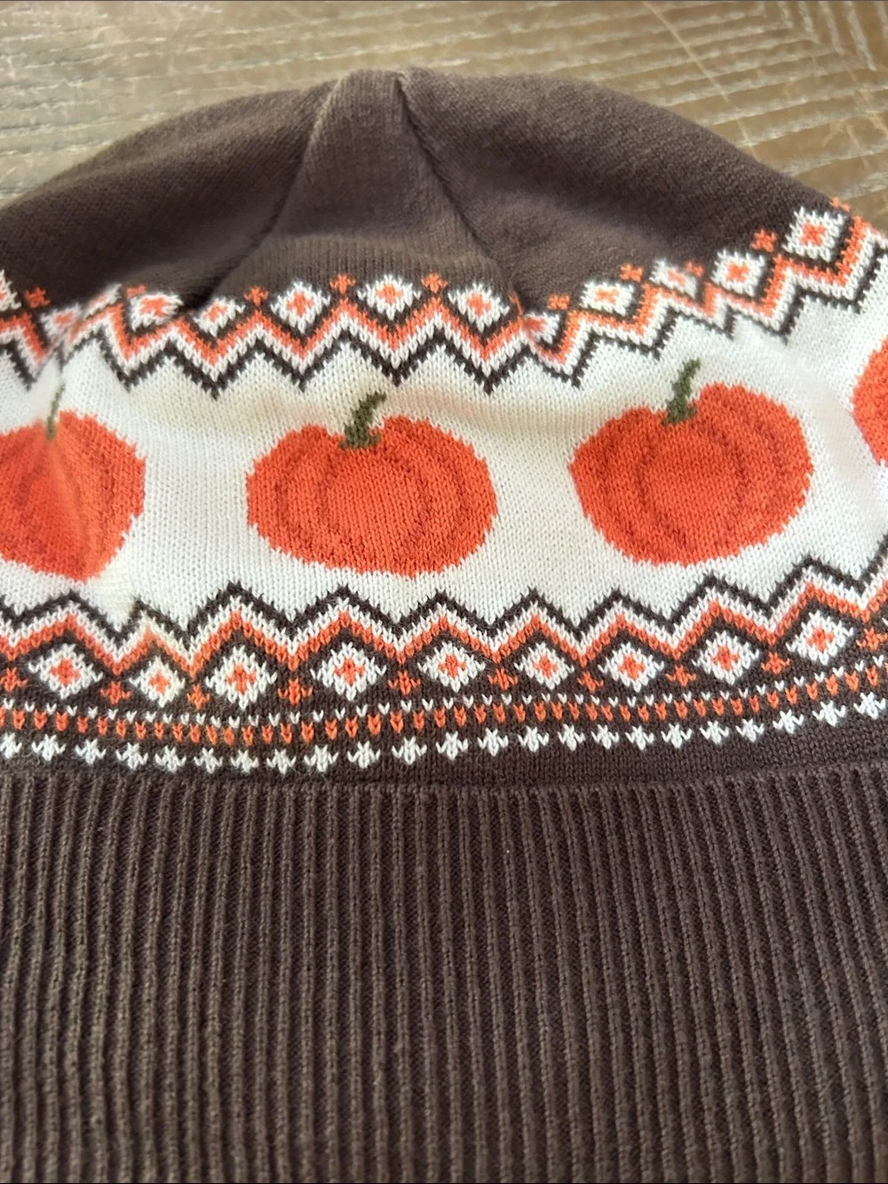Gymboree Fall Harvest Sweater Beanie Hat with Orange Pumpkin Fair Isle Pattern